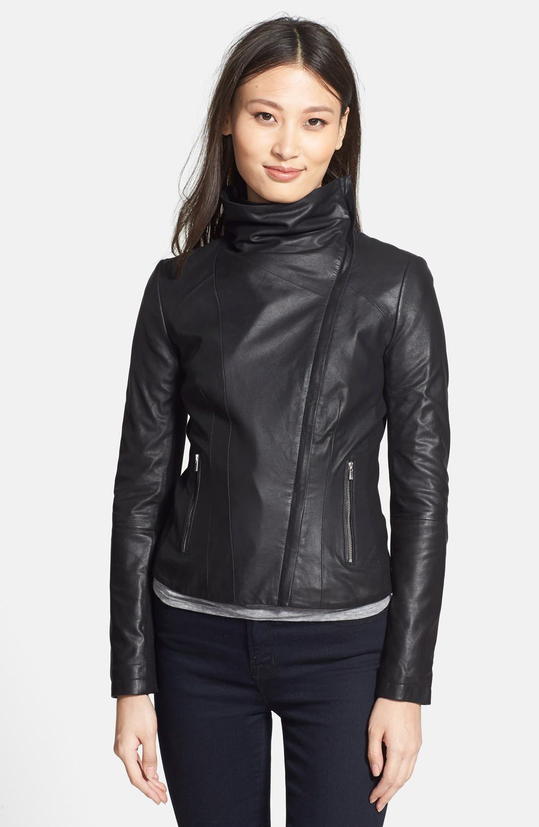 turtleneck leather jacket