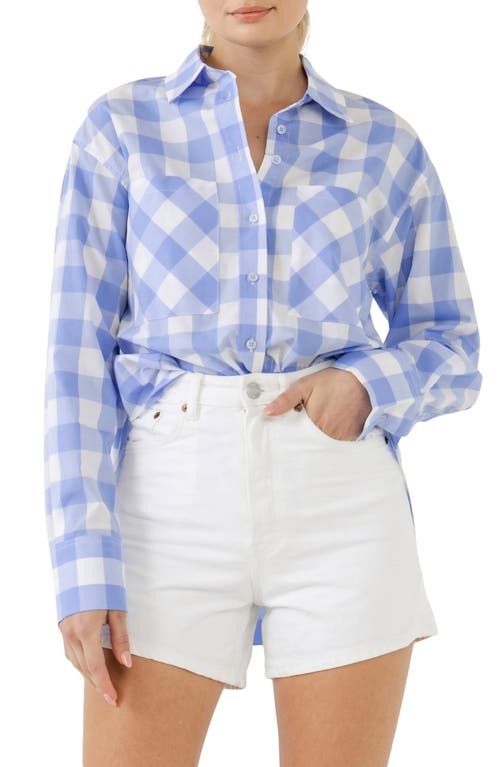 Gingham Cotton Shirt in White/Blue