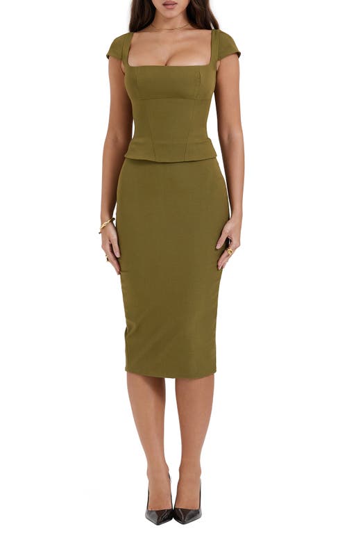 HOUSE OF CB Layana Cap Sleeve Corset Sheath Dress Olive at Nordstrom,