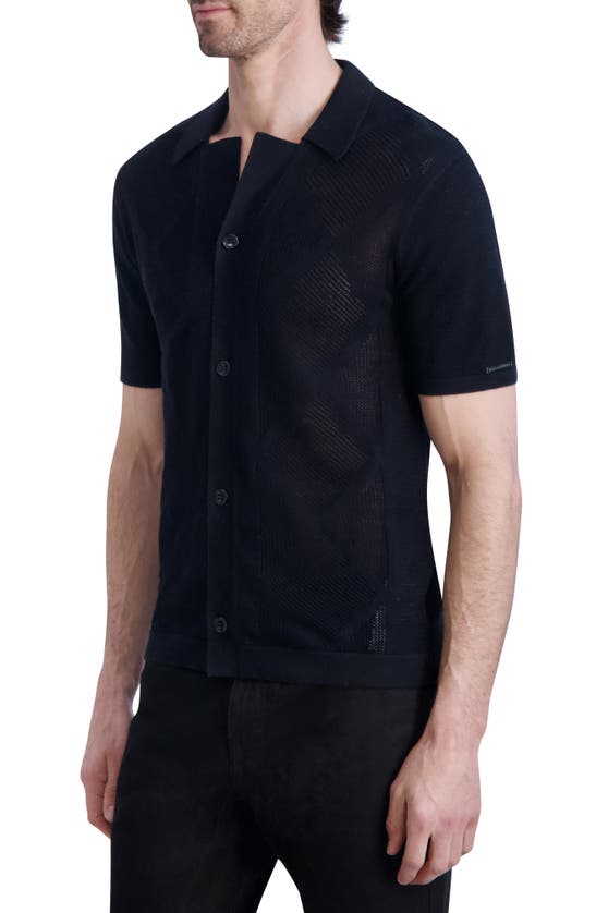 Shop Karl Lagerfeld Open Knit Short Sleeve Cardigan In Black
