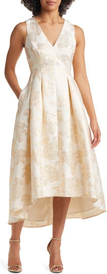 Exploded Metallic Floral Jacquard Organza Tiered Ankle Length Dress Ye