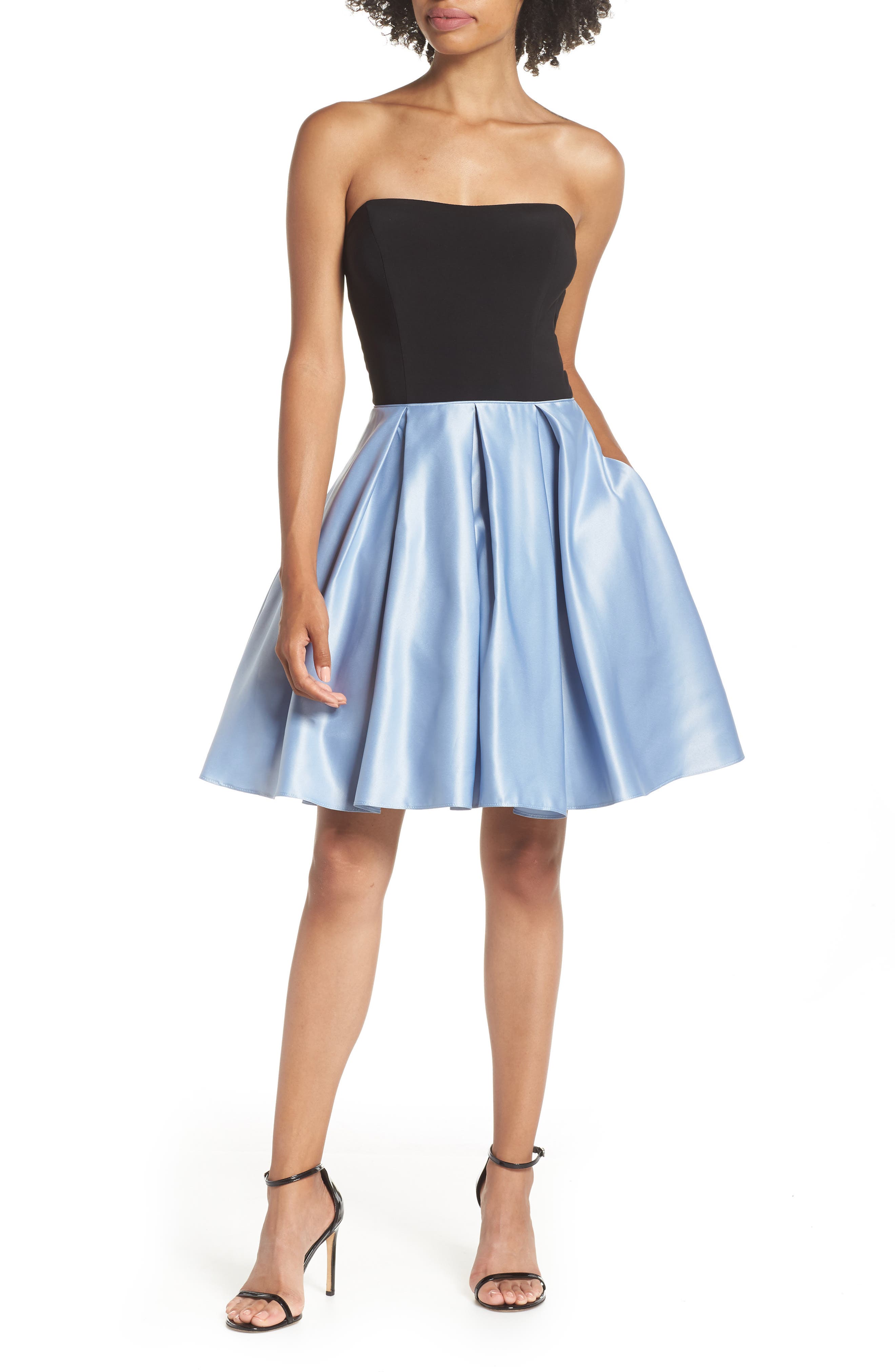 Blondie Nites Strapless Satin Skirt Fit & Flare Dress, Blue