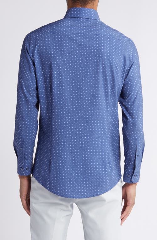 Shop Mizzen + Main Mizzen+main Leeward Trim Fit Performance Button-up Shirt In Coastal Fjord Dot