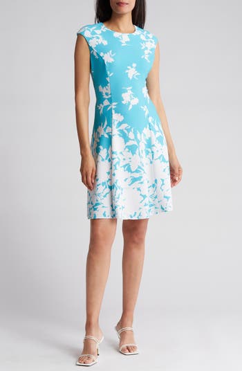 London Times Monotone Floral Print Fit and Flare Dress | Nordstromrack
