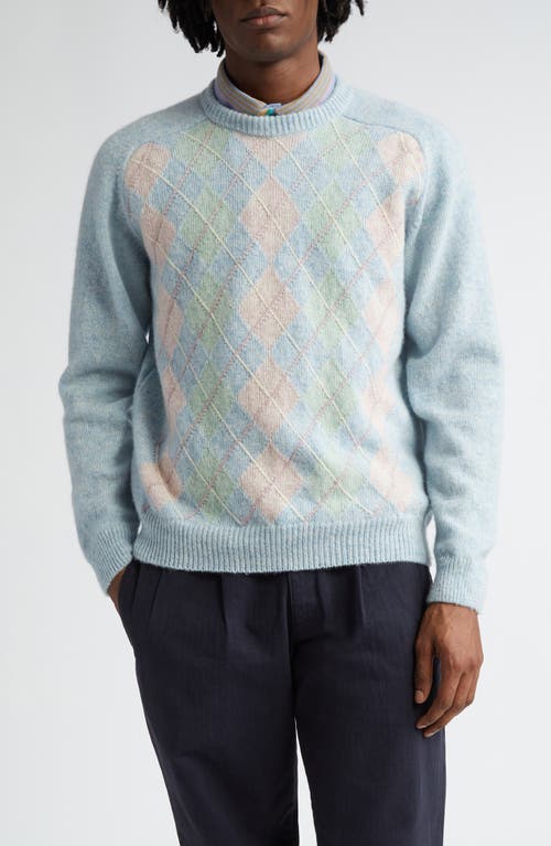 Noah Pastel Argyle Shetland Wool Sweater In Blue/argyle