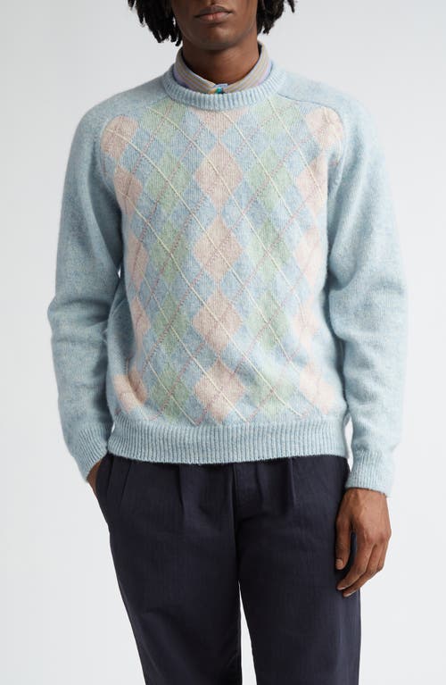 Noah Pastel Argyle Shetland Wool Jumper In Blue