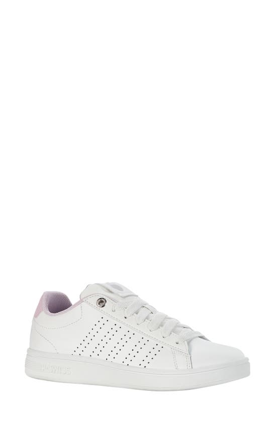 Shop K-swiss Base Court Sneaker In White/lilac Snow/gray Violet