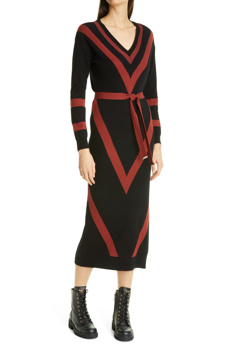 Ted Baker London Bertta Long Sleeve Wool Blend Midi Sweater Dress, Main, color, 