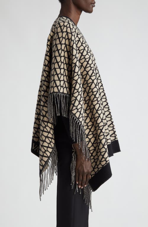 Shop Valentino Garavani Vlogo Toile Iconographe Virgin Wool & Cashmere Poncho In Beige/nero