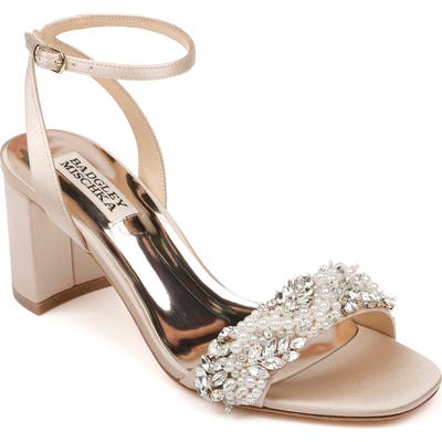Badgley Mischka Clara Embellished Sandal, Beige