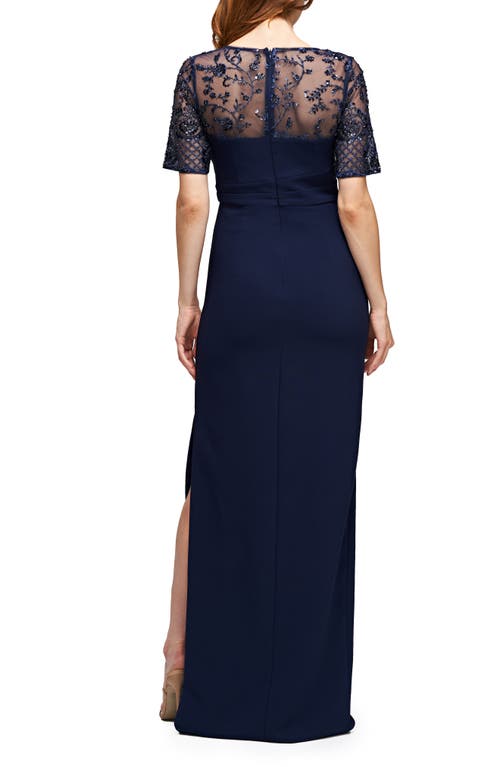 Shop Js Collections Vanessa Embellished Column Gown In Navy