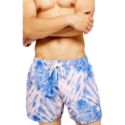 Topman Tie Dye Classic Fit Swim Shorts, Pink
