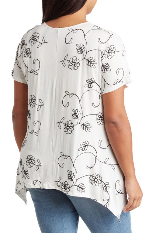 Forgotten Grace Floral Sharkbite Hem T-shirt In White/black
