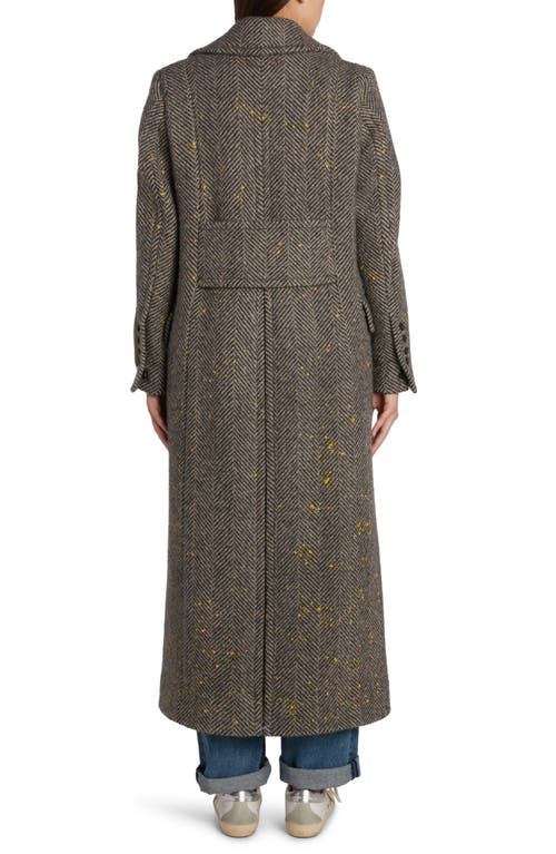 Shop Golden Goose Long Double Breasted Wool Coat In Chevron Beige/anthracite