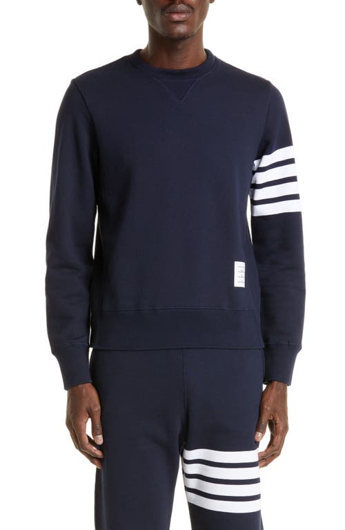 Shop Thom Browne Stripe Sleeve Sweatshirt In Navy/optic White