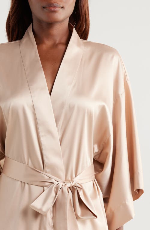 Shop Natori Glamour Short Satin Robe In Cafe