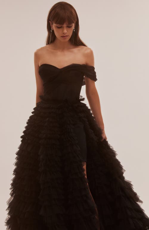 Milla Timeless One-shoulder Frill-layered Ball Gown In Black In Black