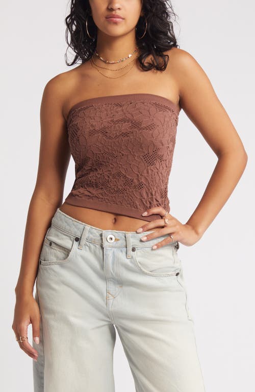 Textured Floral Tube Top in Brown Topaz