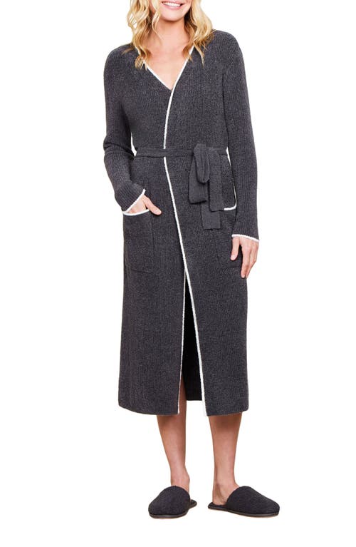 Shop Barefoot Dreams Cozychic™ Lite® Contrast Stripe Ribbed Robe In Carbon/pearl