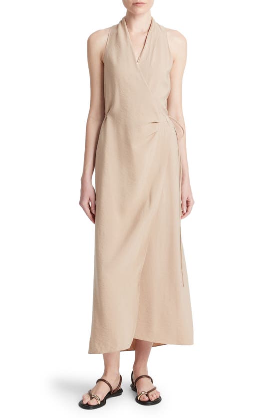 Shop Vince Sleeveless Wrap Dress In Pale Wheat