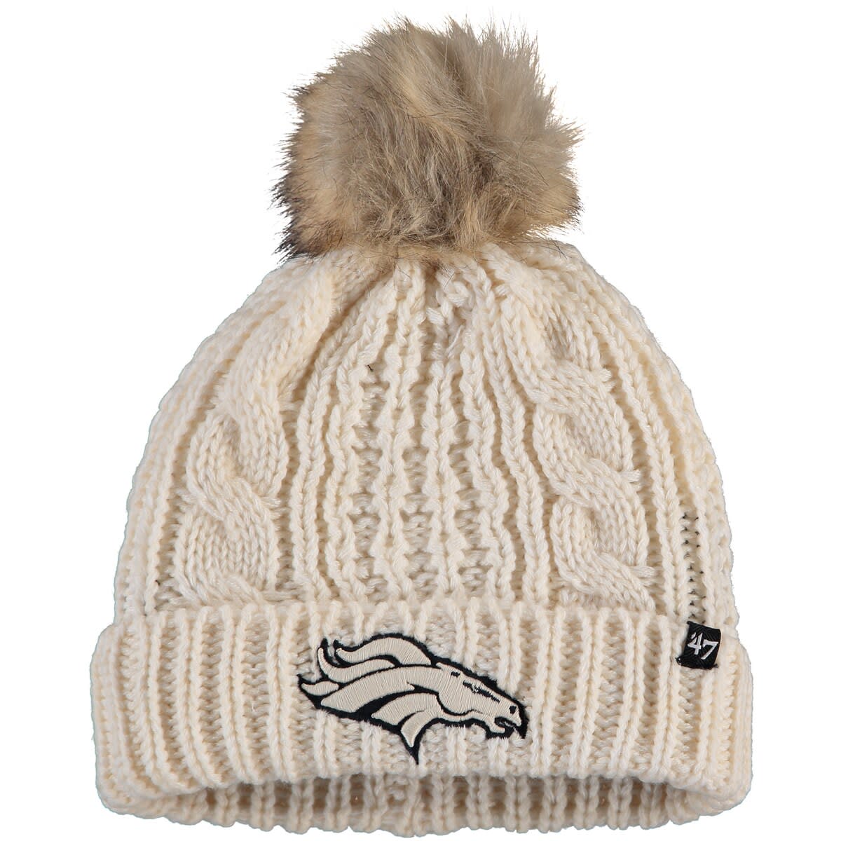 Denver Broncos Men's 47 Natural Cuffed Pom Knit Hat