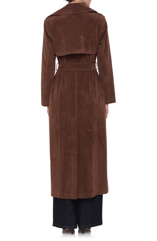 Avec Les Filles Faux Suede Double Breasted Maxi Trench Coat In Brunette