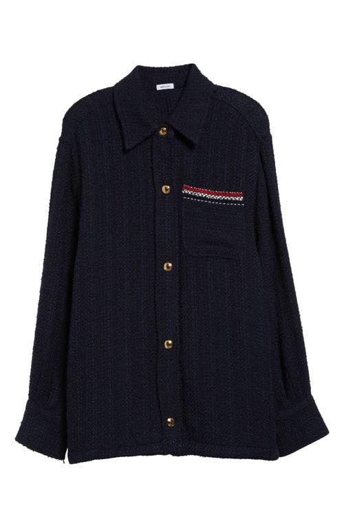 Shop Thom Browne Tweed Shirt Jacket In Navy