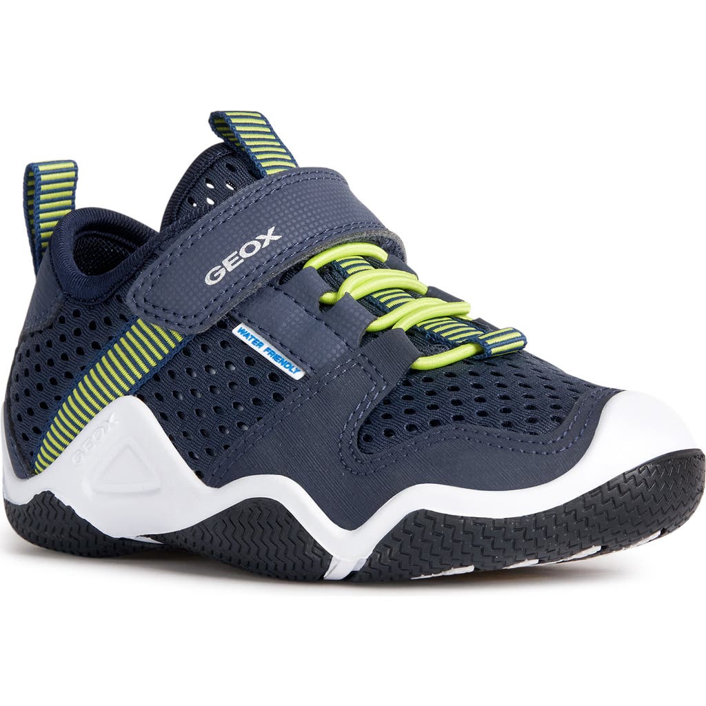 Geox Kids' Wader Sneaker In Navy/lime