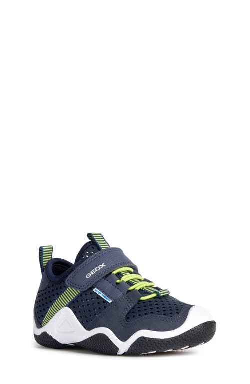 Geox Kids' Wader Sneaker In Navy/lime
