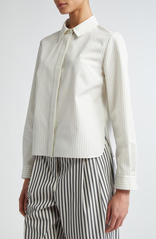 Shop Partow Lara Pinstripe Silk Button-up Shirt In Ivory
