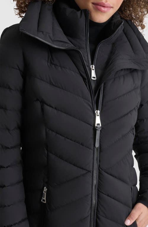 Dkny Hooded Chevron Puffer Jacket In Black