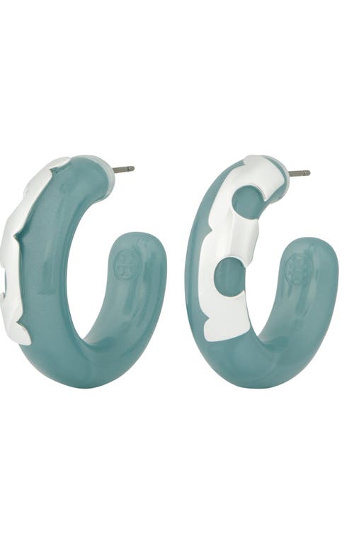 Tory Burch Resin Hoop Earrings In Light Silver/swirl Blue