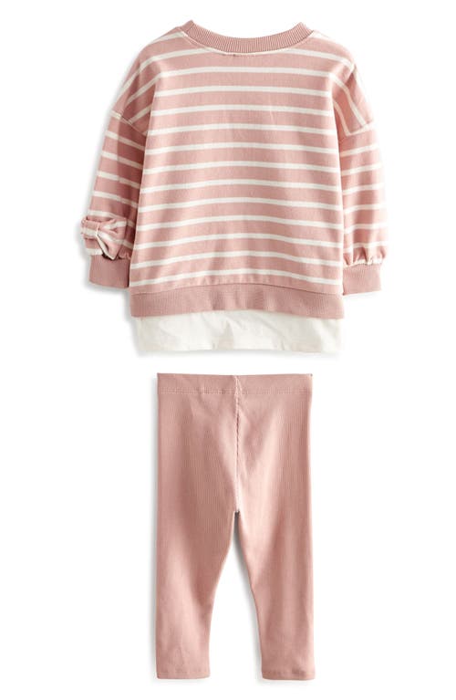 Shop Next Kids' Stripe Bow Accent Cotton Sweatshirt & Leggings Set In Pink