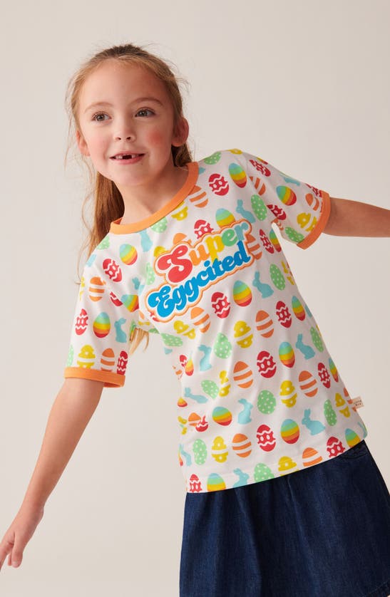 Shop Little Bird Kids' Super Eggcited Cotton Graphic T-shirt In White Multi