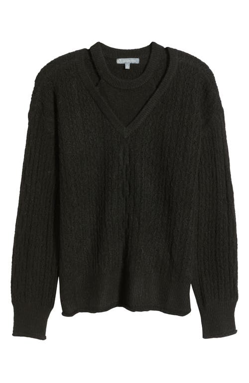 Shop Wit & Wisdom V-neck Sweater With Bib In Black