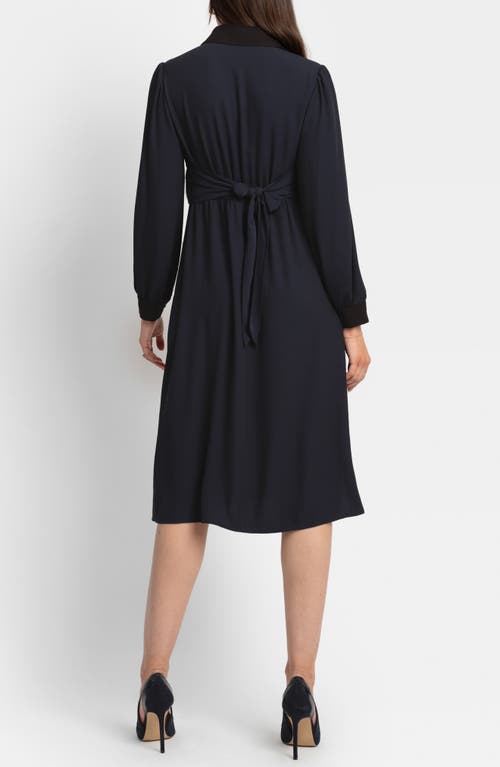 Shop Seraphine Pleated Waist Long Sleeve Maternity/nursing Shirtdress In Navy