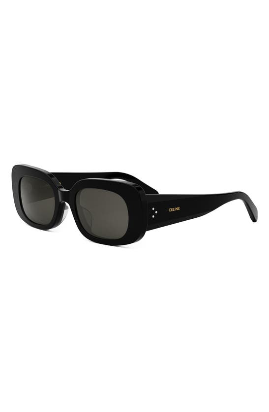 Shop Celine Bold 3 Dots 51mm Rectangular Sunglasses In Shiny Black / Smoke