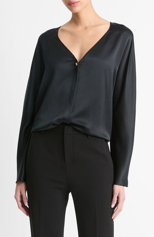 Shop Vince V-neck Silk Top In Black