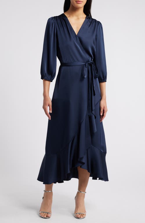 Shop Sam Edelman Faux Wrap Satin Maxi Dress In Navy