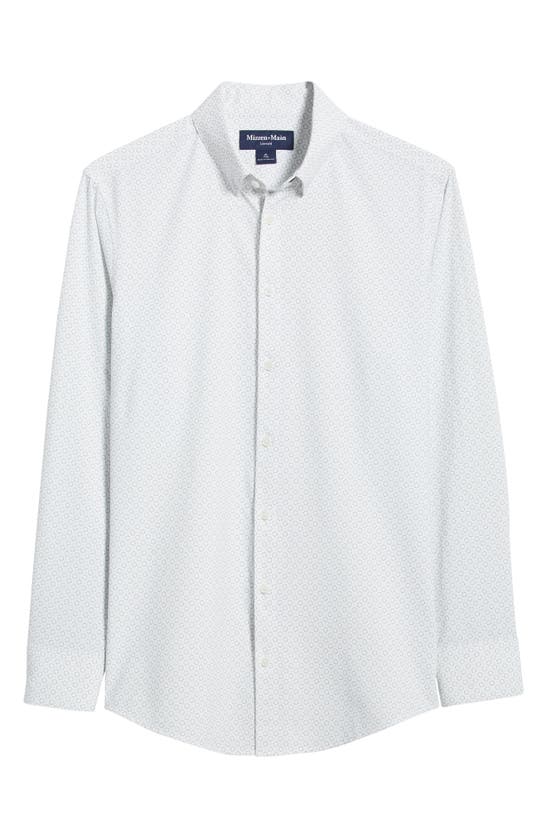 Mizzen + Main Leeward Geo Print Performance Button-up Shirt In White Medallion Print