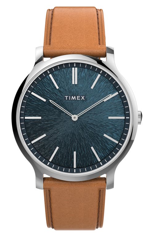 Shop Timex ® 3h Leather Strap Watch, 40mm In Silver/blue/tan