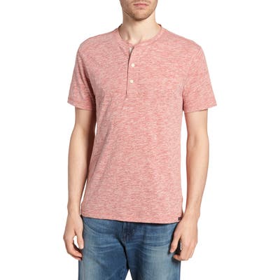 Faherty Short Sleeve Heathered Henley, Red