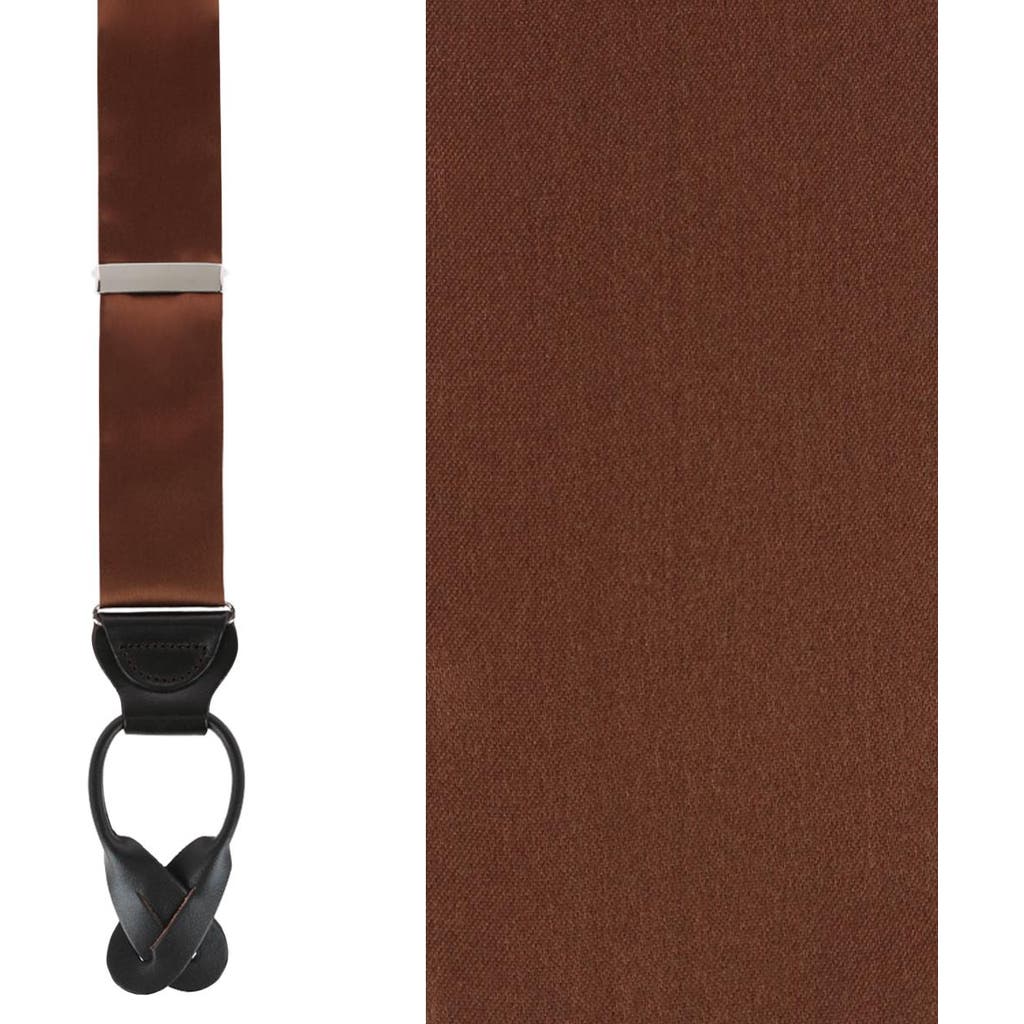 Trafalgar Dutton Solid Color Silk Button End Suspenders In Brown