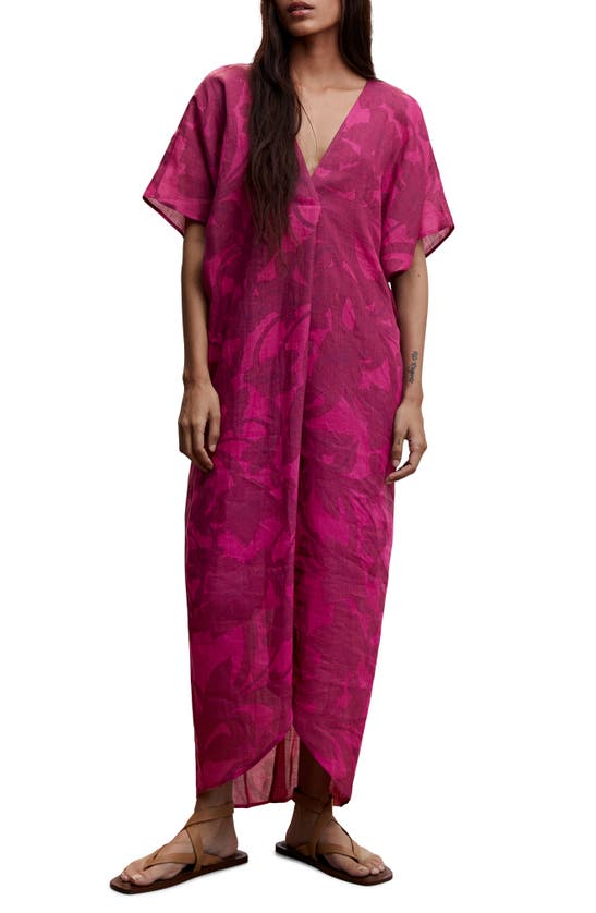 open lace back dress HERMES Fuchsia Maxi Beach Printed Cotton Caftan Dress, New! main image 0