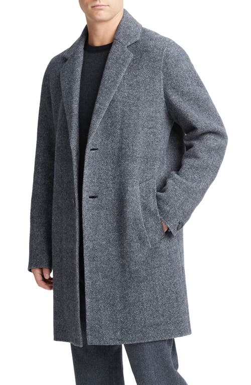 Shop Vince Herringbone Classic Wool Blend Coat In Coastal/medium Heather Grey