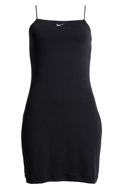 Nike Sportswear Chill Knit Mini Rib Cami Minidress In Black/sail