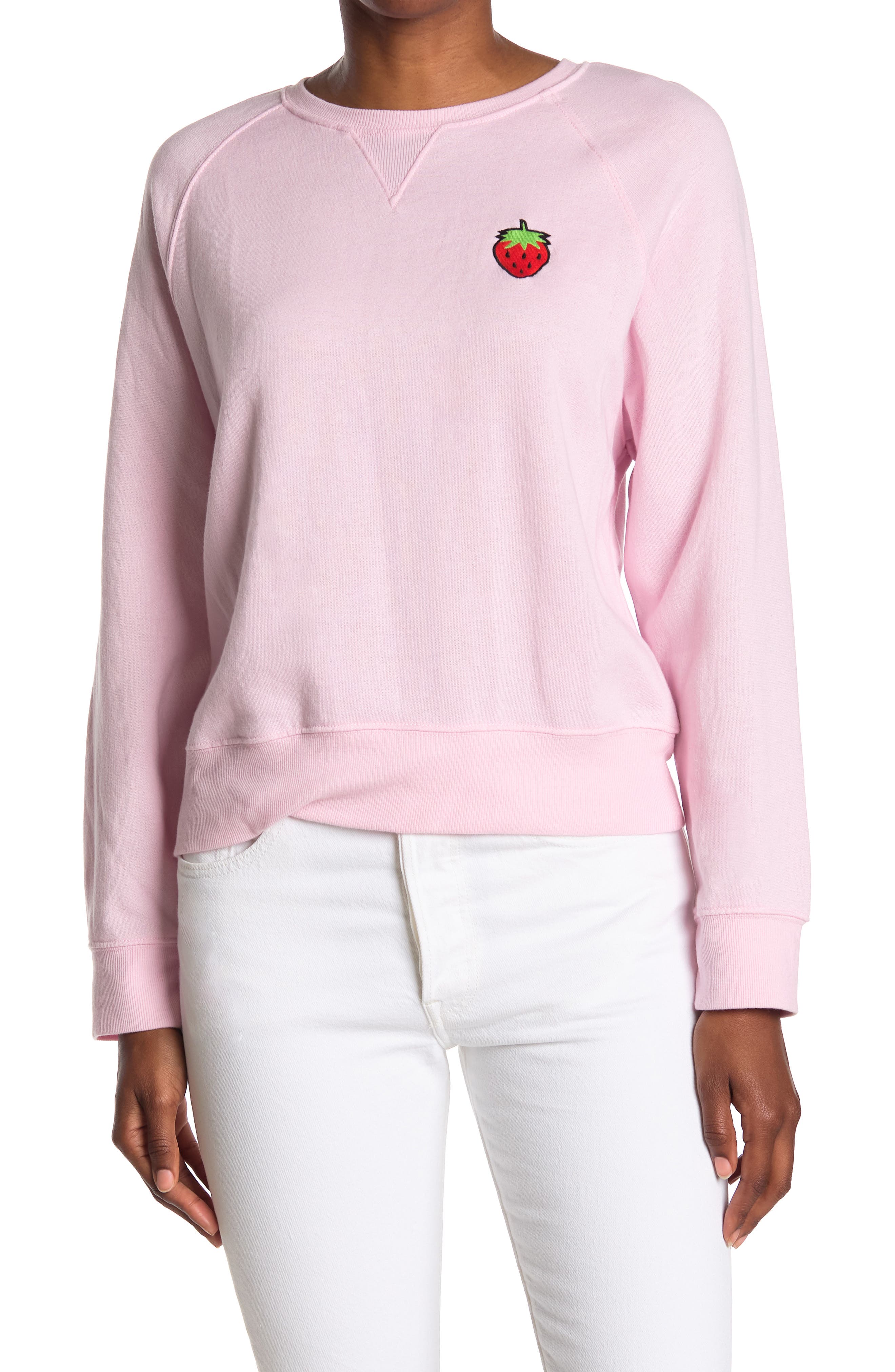 Abound Raglan Sleeve Pullover In Pink Strawberry Emb