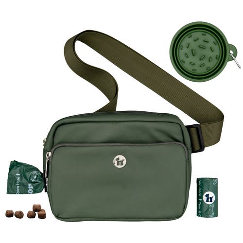 Puppington 3-in-1 Dog Walking Bag With Poop Bags Plus Travel Bowl In Basil Green