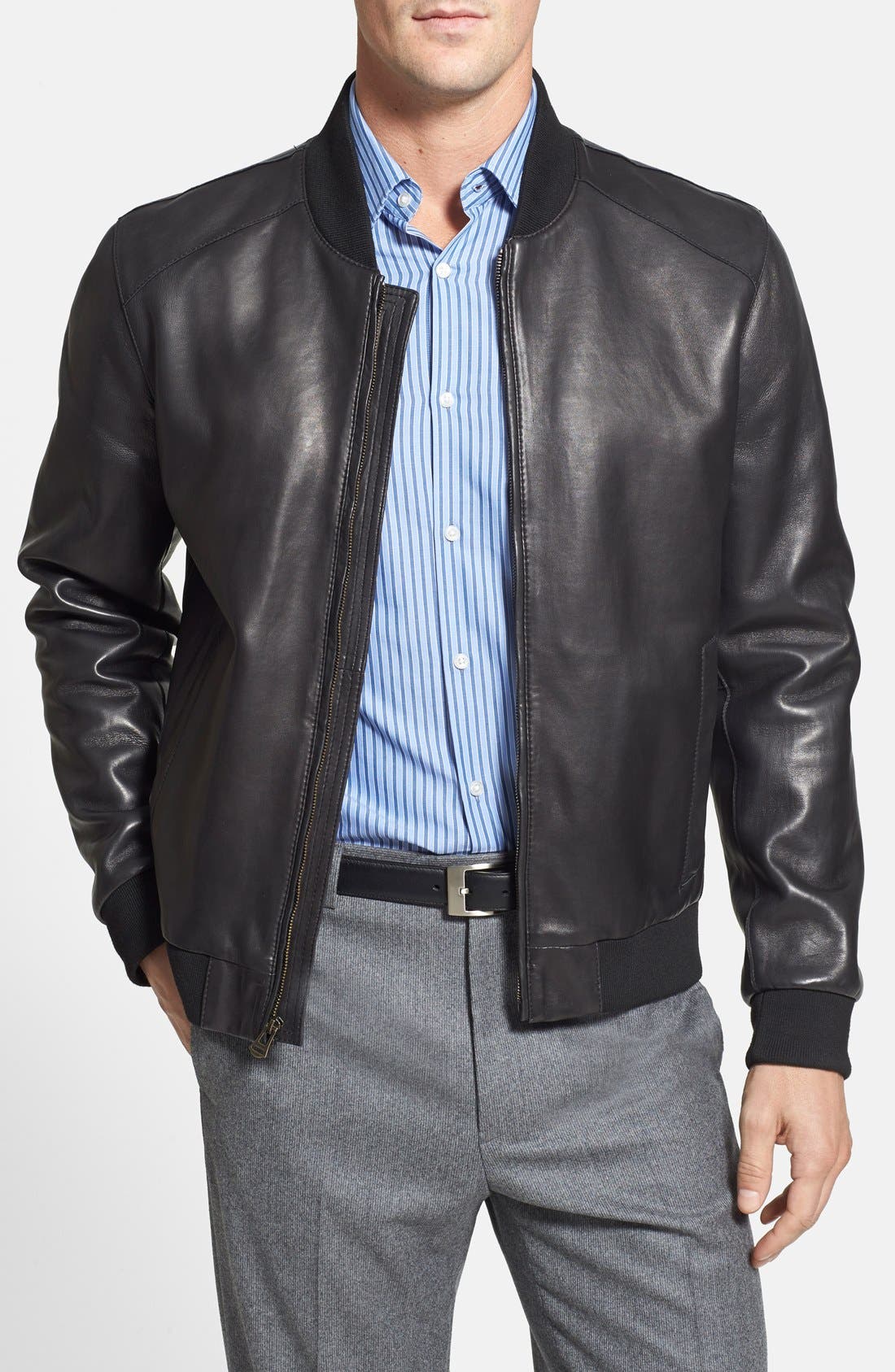 Cole Haan Bonded Leather Varsity Jacket Nordstrom