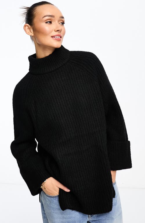 Mock Neck Rib Sweater in Black
